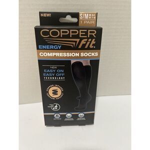 Copper Fit Energy Compression Socks S/M 1 Pair - Black New‎ In Box